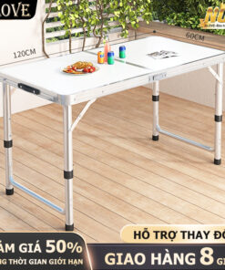 ALOVE Bàn gấp viền nhôm Gấp gọn tiện lợi mặt chống nước nhẹ bền dùng trong nhà ngoài trời