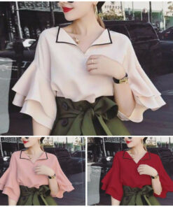 ÁO CỔ BẺ PHỐI VIỀN TAY TẦNG CÁCH ĐIỆU💕𝑭𝑹𝑬𝑬𝑺𝑯𝑰𝑷💕[Giá gốc tận xưởng][Giá tốt /giá rẻ]