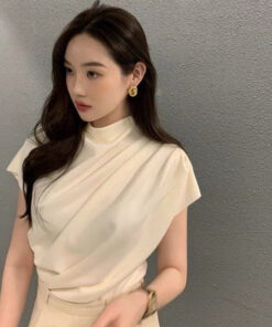 Áo Thun Cộc Tay Nữ Xếp Li Vai Cổ 3 Phân Chất Cotton Cao Cấp