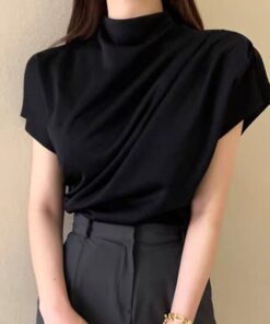 Áo Thun Cộc Tay Nữ Xếp Li Vai Cổ 3 phân Chất Cotton Siêu Mềm Mịn