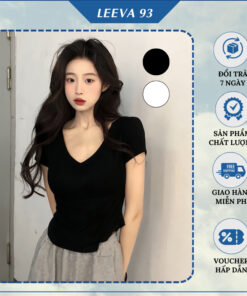 Áo thun croptop cổ V áo body dáng ôm áo thun tay ngắn dáng ôm ngọt ngào vạt bầu ngắn tay màu trơn 618