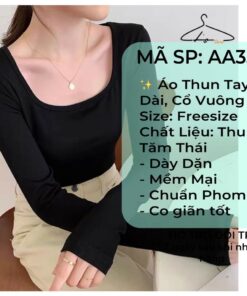 Áo thun dài tay cổ vuông vải thun tăm dáng ôm body