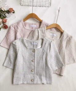 Áo tweed mỏng ngắn tay bánh bèo hàng Quảng Châu cao cấp