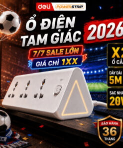 [BÁN CHẠY] Ổ Điện Đa Năng Deli, Ổ Cắm Tam Giác Tích Hợp USB và TypeC, Cổng Sạc Nhanh PD 20W Thông Minh