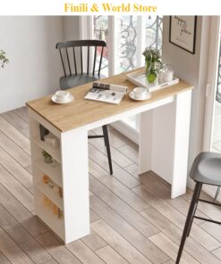 Bàn ăn ghế bar kết hợp Finili màu trắng gỗ kèm kệ đựng đồ đa năng FINIL631