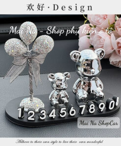 Bảng Báo Số Điện Thoại Gấu Thỏ Crom 5D Đặt Taplo Ô Tô - Chât liệu Silicon Viền Đá Cao Cấp - Mai Na ShopCar