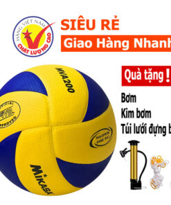 Banh bóng chuyền da MIKASA V200W - Loại da mềm - Quả bóng chuyền chuyên dụng size 5 - Tặng bộ phụ kiện