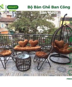 Bộ Bàn Ghế SMARTHOMES Ban Công Sân vườn Song Mây Chất Liệu Nhựa Giả Mây Cao Cấp