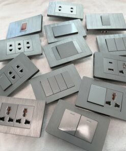 Bộ Công tắc,ổ cắm tường chữ nhật màu xám 118mm 16A,công tắc 1 chiều,2 chiều,các loại hạt tivi,máy tính,đèn báo,20A,45A