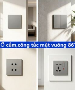 Bộ Công tắc,ổ cắm tường màu xám hình vuông hiện đại 86 mm,công tắc 1chiều và hai chiều,2 ổ cắm,3 ổ cắm USB