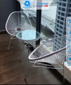 Bộ bàn ghế ban công dây văng giả mây lõi thép dùng thư giãn trang trí phòng khách sân vườn cà phê / FutureHomes SG