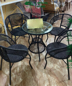 Bộ bàn ghế cafe phòng ăn phòng khách giả mây khung thép sang trọng