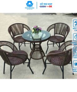 Bộ bàn ghế phòng ăn phòng khách cafe giả mây khung thép sang trọng cao cấp bảo hành 24 tháng / FutureHomes SG