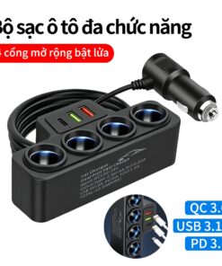Bộ sạc ô tô đa năng 12V/24V 120W 4 trong 1 với bộ chuyển đổi sạc nhanh QC3.0 USB3.1A và PD3.1, phù hợp với mọi dòng xe.