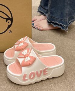 Dép bánh mì nữ hình nơ cute đế độn 4cm chống trơn chất liệu PVC không thấm nước [Lù store] - 6829 NƠ