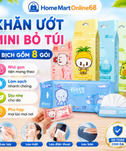 HM07548 Bịch 8 gói khăn ướt mini tiện lợi đi chơi, du lịch HM68