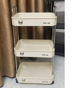 Kệ đựng đồ đa năng 3 tầng Sunmix khay nhựa cao cấp , kệ đựng đồ nhà bếp có bánh xe di chuyển (Loại To)