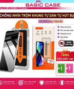 Kính cường lực iphone chống nhìn trộm khung tự dán tự rút bụi Baikô ip x/xsmax/11/12/13/14/15/16/17/pro/promax/plus