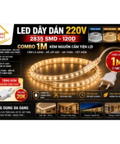 Led Dây Dán 220V 2835 120 LED/M Chống Nước - Tặng Chui Cắm - Trang Trí Trần Nhà, Kệ Tủ, Hắt Sáng