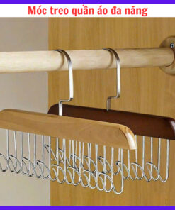 Móc Gỗ Treo Đồ Lót Quần Áo Tất Vớ Cà Vạt Áo 2 Dây Móc Quần Áo Gỗ Thông Minh Sang Trọng Inox Không Gỉ