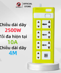Ổ điện đa năng USB SIVREN, ổ cắm điện thông minh 2200W dây dài an toàn chống giật, Màu Ngẫu Nhiên
