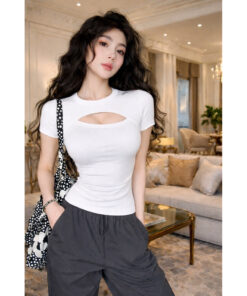 PQ12-Áo thun nữ cộc tay xẻ ngực PQ sexy chất thun mềm mịn dáng ôm body cao cấp, cá tính