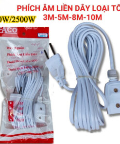 Phích Âm Liền Dây 800W/2500WPhích Nối Liền Dây Dài 3m, 5m, 10m, Dây Nguồn Đèn LED, Quạt, Thiết Bị Điện Gia Dụng Tiện Lợi