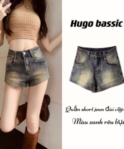 Quần Short Denim Cạp Cao Ôm Mông Phong Cách Hàn Quốc Hot Trend 2024