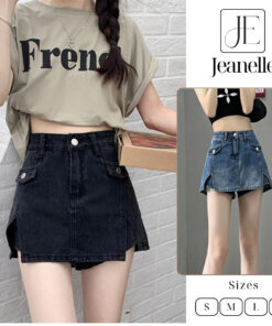 Quần giả váy jeans cạp cao dáng ôm chữ A H1, quần shorts jean vạt cắt Jeanelle Store