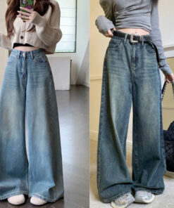 Quần jeans ống rộng mẫu trơn lưng cao, quần bò nữ ống suông nâng 3 hack dáng đủ size dưới 62kg mã QS29