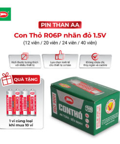 [SỈ] Pin AA Con Thỏ R6P nhãn đỏ 1.5V hộp 40 viên - Pin tiểu dùng cho điều khiển, đồng hồ, radio, đèn pin, đèn học