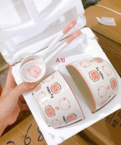 Set 2 bát gấu- BÁT LỢN HEO kèm 2 thìa - Bát sứ cho bé siêu xinh