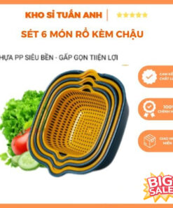 Set 6 món rổ kèm chậu bộ 3 rổ và chậu, thau nhựa rửa rau củ đựng hoa quả trái cây 2 lớp hình tròn chất liệu nhựa PP